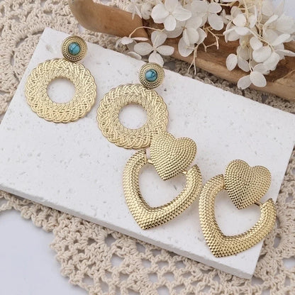 1 Pair IG Style Casual Heart Shape 304 Stainless Steel Natural Stone 18K Gold Plated Drop Earrings