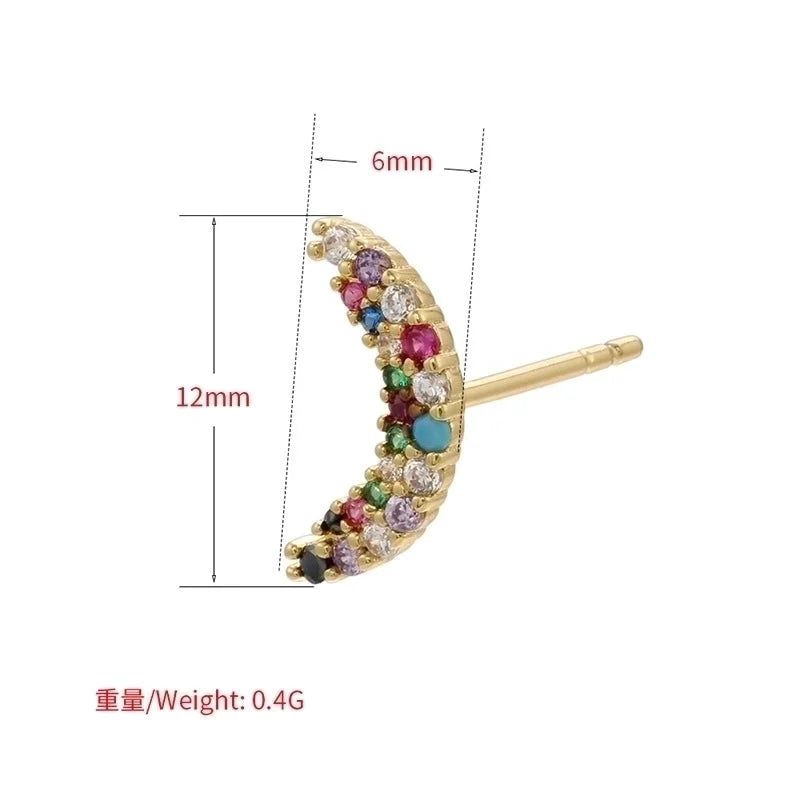 Cute Geometric Moon Flower Copper Artificial Gemstones Copper Earrings