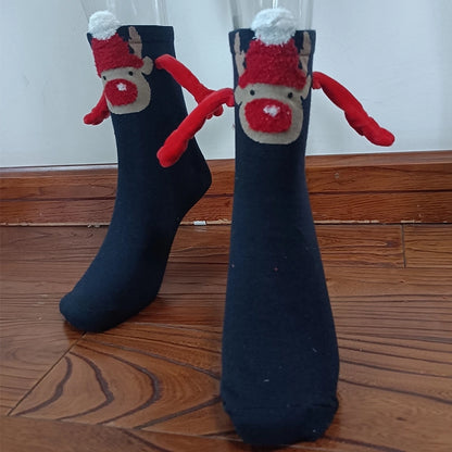 New Popular Christmas Socks Autumn And Winter Cotton Magnet Magnet Hand-holding Socks Mid-calf Length Socks In Stock