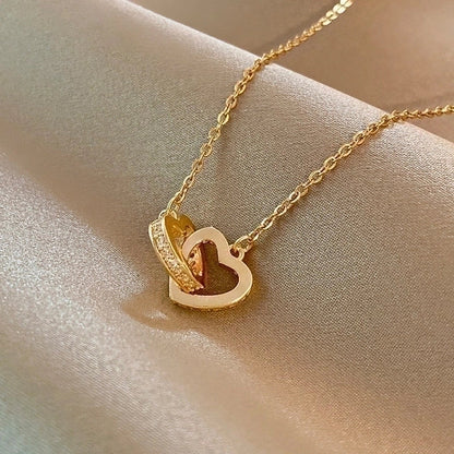 Titanium Steel Copper Sweet Plating Inlay Heart Shape Zircon Pendant Necklace