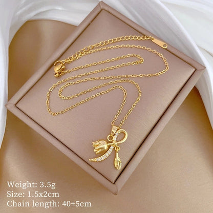 Fashion Geometric Titanium Steel Copper Plating Artificial Diamond Necklace