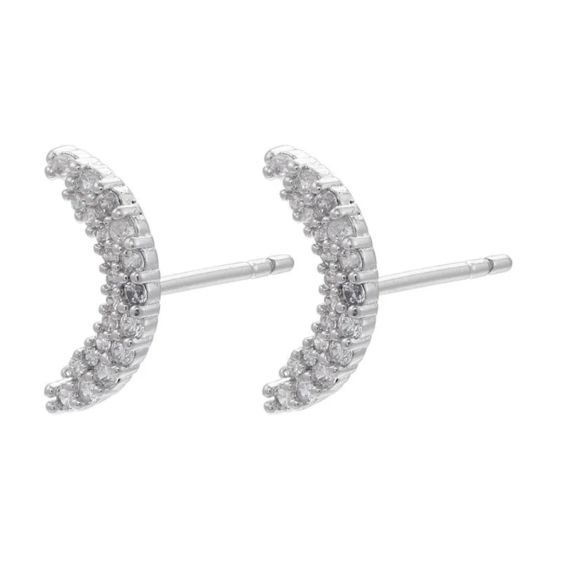 Cute Geometric Moon Flower Copper Artificial Gemstones Copper Earrings