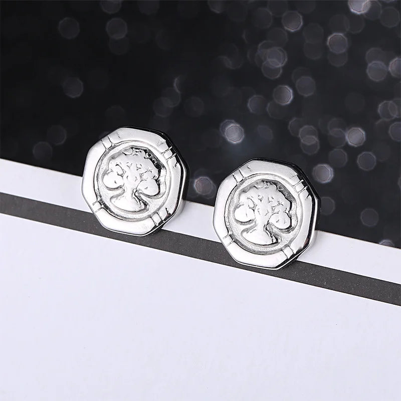 Simple Titanium Steel Tree Of Life Earrings For Female Students Christmas Gift