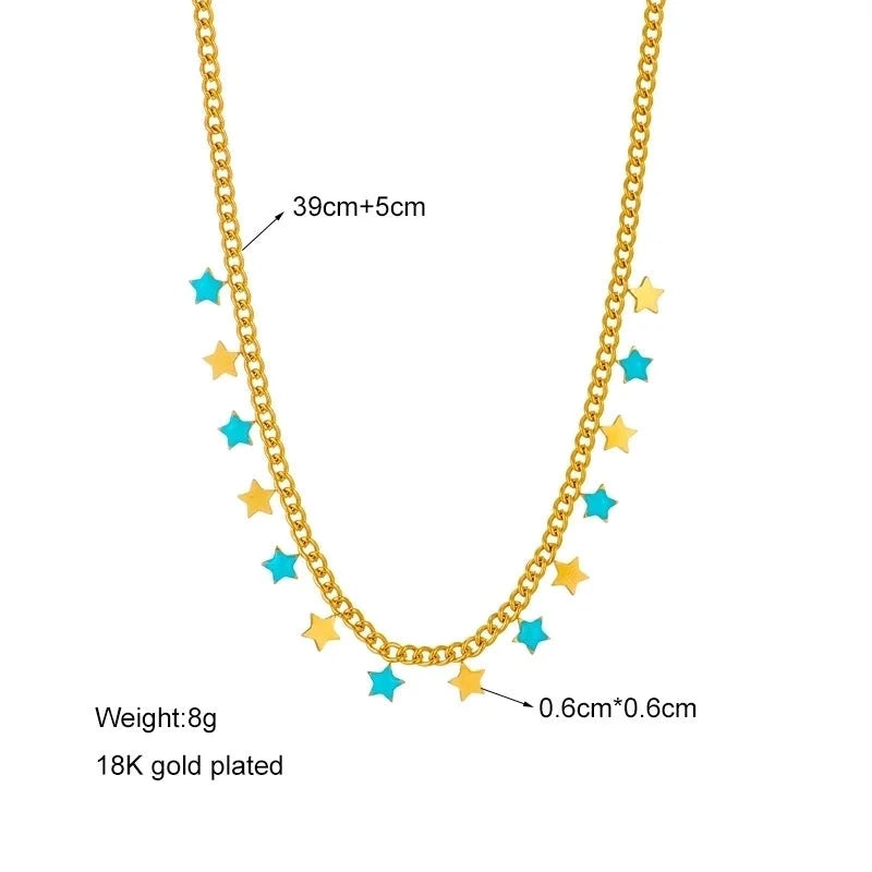 Lady Star Moon Floral Titanium Steel Plating Necklace