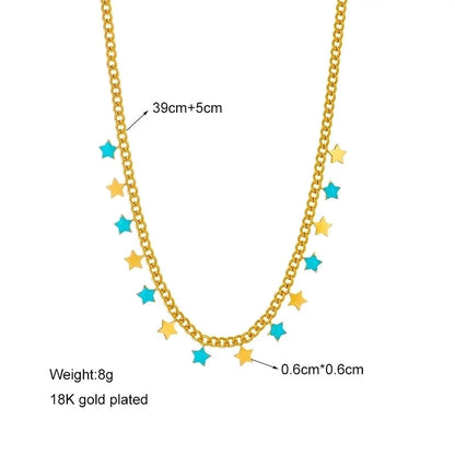 Lady Star Moon Floral Titanium Steel Plating Necklace