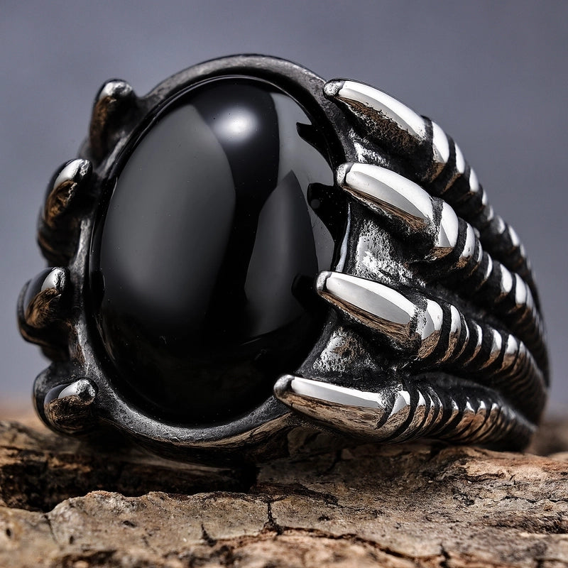 Retro Punk Oval 304 Stainless Steel Polishing Inlay Artificial Gemstones Halloween Men'S Rings