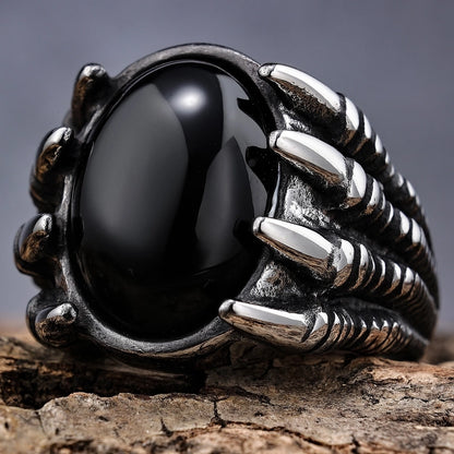 Retro Punk Oval 304 Stainless Steel Polishing Inlay Artificial Gemstones Halloween Men'S Rings