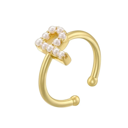 Copper 18K Gold Plated Plating Inlay Letter Artificial Pearls Open Rings
