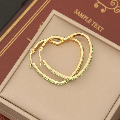 Fashion Heart Stainless Steel Diamond Inlay Earrings