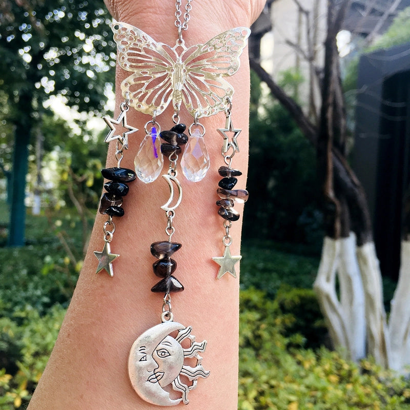 Christmas Pastoral Sun Butterfly Crystal Pendant Wind Chime Wall Art