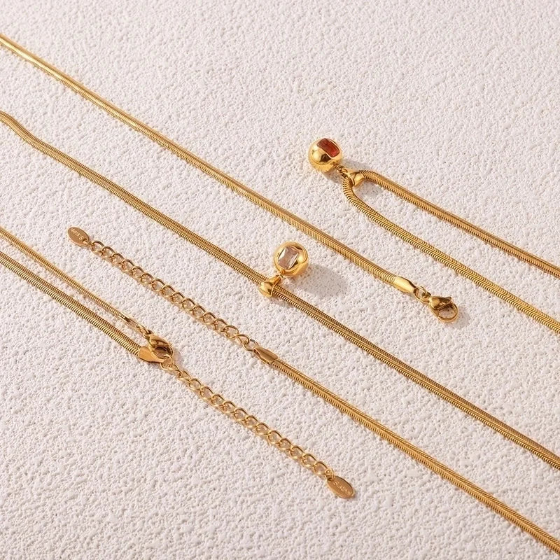 Elegant Minimalist Round 304 Stainless Steel Zircon 18K Gold Plated Inlay Pendant Necklace