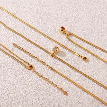 Elegant Minimalist Round 304 Stainless Steel Zircon 18K Gold Plated Inlay Pendant Necklace