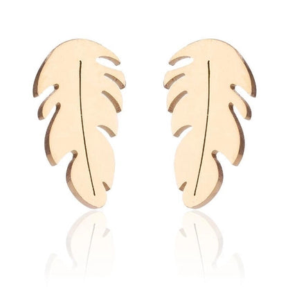 1 Pair Minimalist Feather Plating 201 Stainless Steel 18K Gold Plated Ear Studs