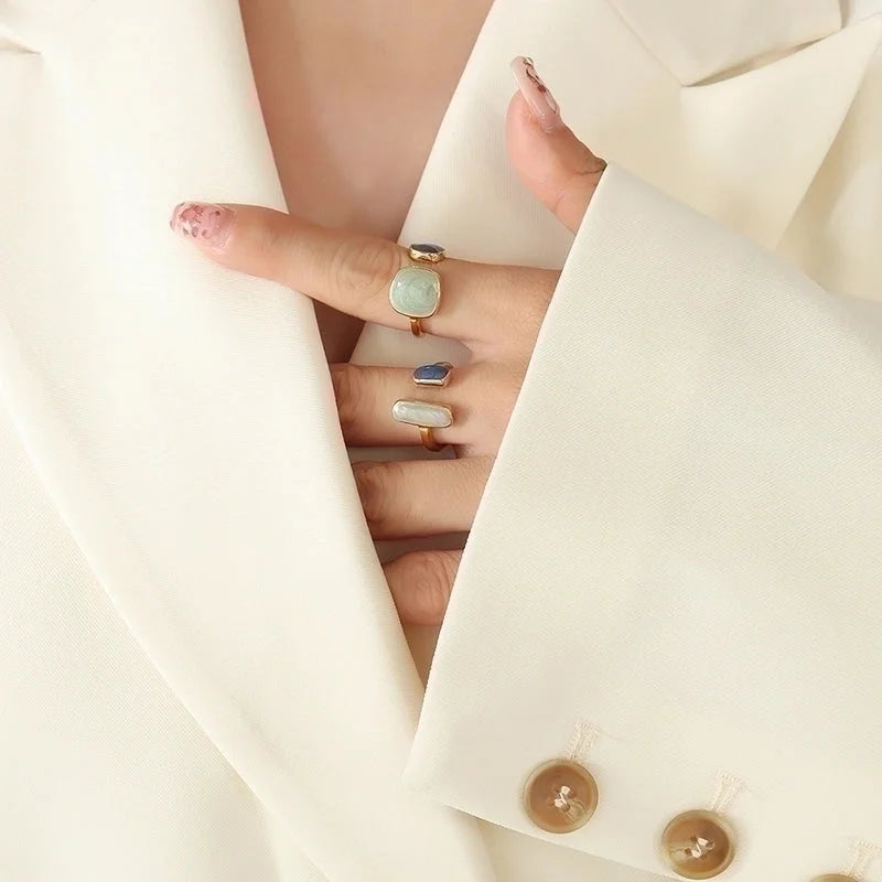 Fashion Geometric 304 Stainless Steel 18K Gold Plated Enamel Open Ring