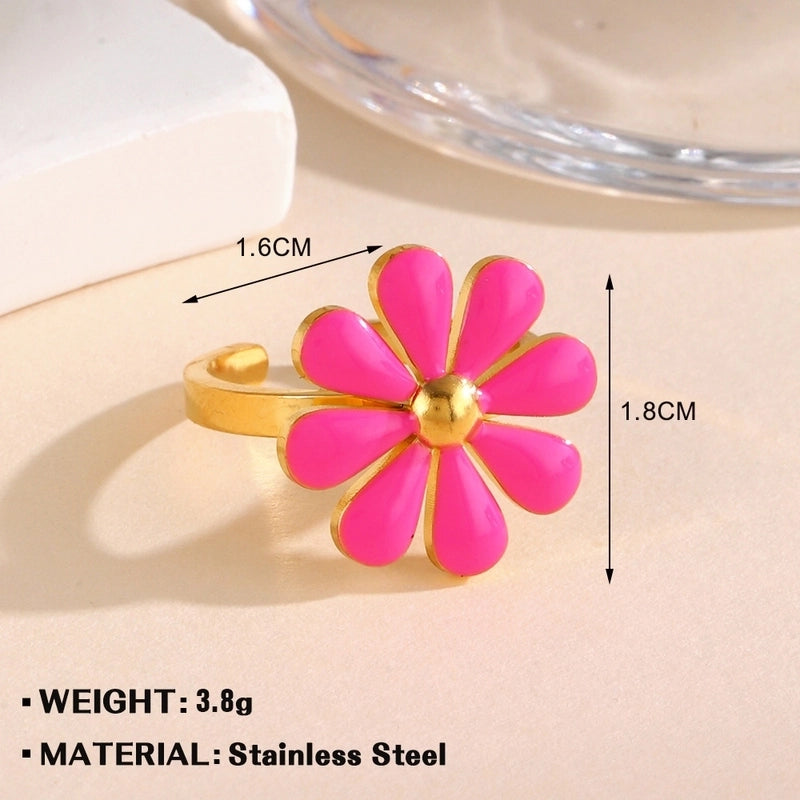 Minimalist Flower 304 Stainless Steel Plating Open Rings