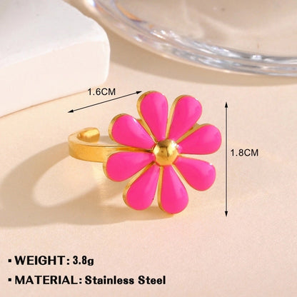Minimalist Flower 304 Stainless Steel Plating Open Rings