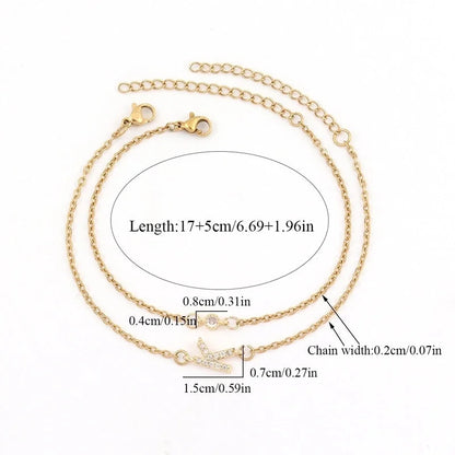 201 Stainless Steel Copper Inlay Letter Zircon Bracelets