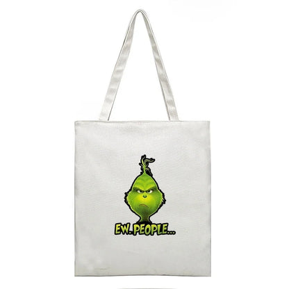 Christmas Peripheral Festival Handbag Canvas Bag Grinch Christmas Monster Green Fur Monster Printed Canvas Book Bag