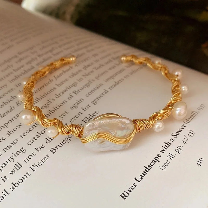 Retro Freshwater Pearl Copper Bracelets Bangle In Bulk