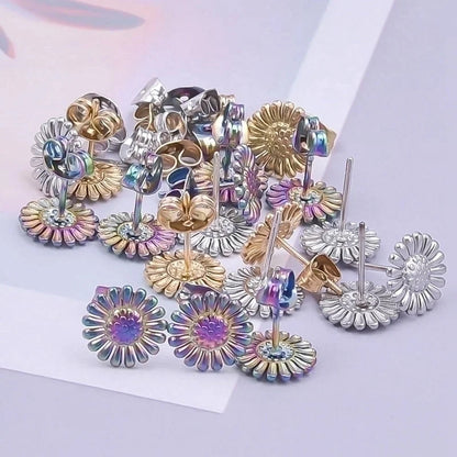 1 Pair Minimalist Flower Butterfly Plating 304 Stainless Steel 18K Gold Plated Ear Studs