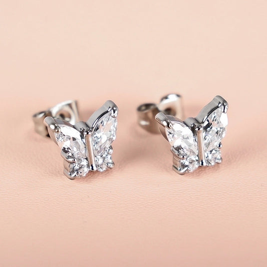 1 Pair Minimalist Classic Style Heart Shape Butterfly Deer Polishing Inlay 304 Stainless Steel Zircon 18K Gold Plated Ear Studs