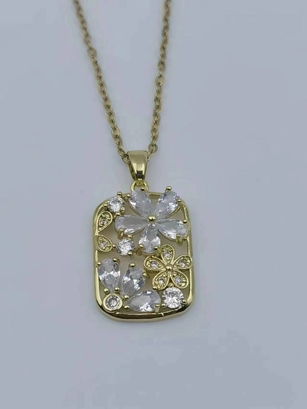 Titanium Steel Copper Plating Heart Shape Flower Umbrella Pendant Necklace