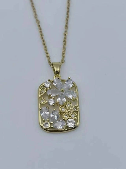 Titanium Steel Copper Plating Heart Shape Flower Umbrella Pendant Necklace