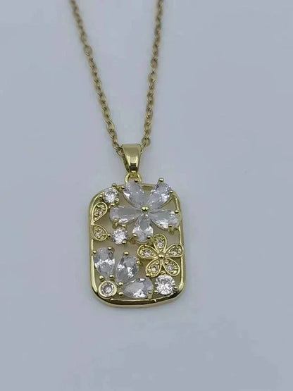 Titanium Steel Copper Plating Heart Shape Flower Umbrella Pendant Necklace