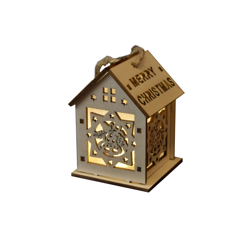 2 Pieces Christmas Decoration Christmas Glowing Wooden House Snow House Tree Decoration Pendant Diy Gift Window Display Wooden