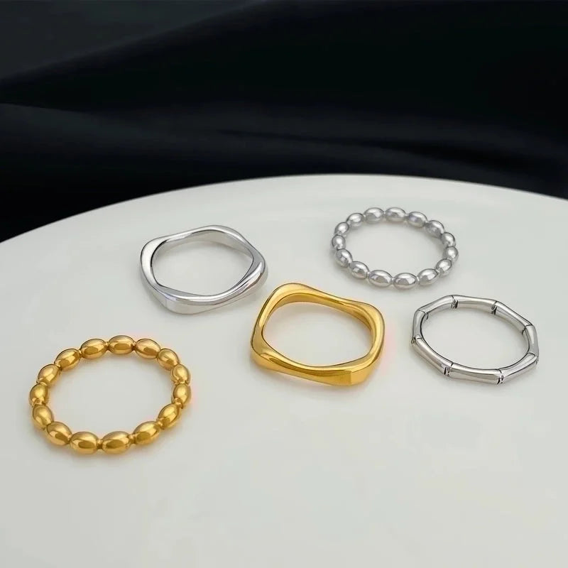 Minimalist Solid Color Stainless Steel No Inlay Gold Plated Plating Rings
