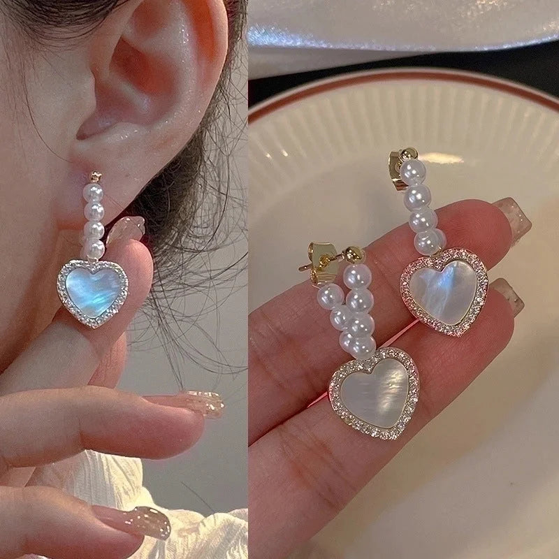 2 Pieces Fashion Heart Shape Flower Copper Beaded Plating Inlay Pearl Zircon Earrings Ear Studs 1 Pair