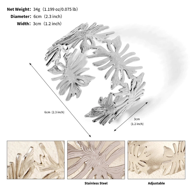 Modern Style Geometric Plant 304 Stainless Steel 18K Gold Plated Bangle In Bulk