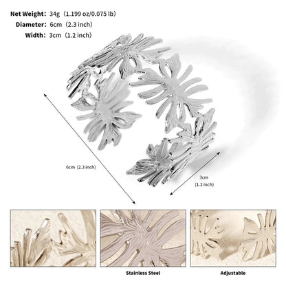 Modern Style Geometric Plant 304 Stainless Steel 18K Gold Plated Bangle In Bulk