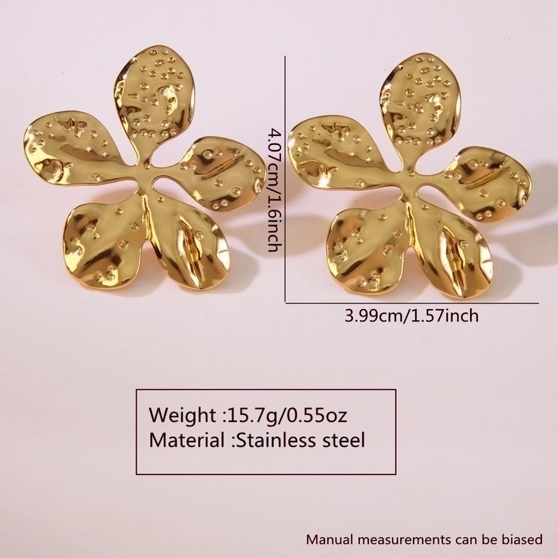 1 Pair French Style Sweet Horns Flower Asymmetrical 304 Stainless Steel Imitation Gold Ear Studs