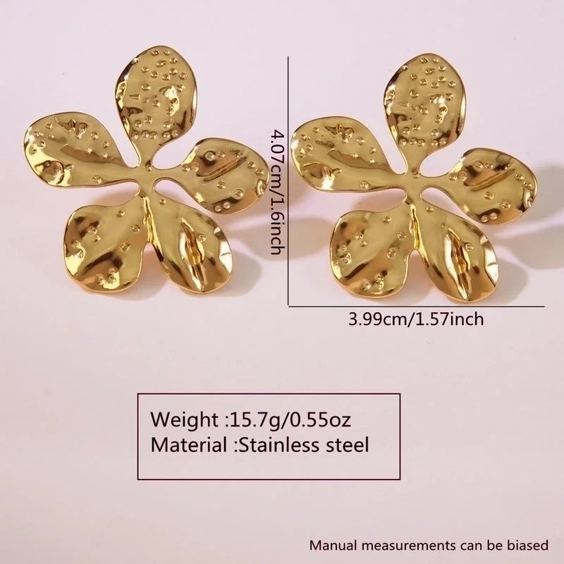 1 Pair French Style Sweet Horns Flower Asymmetrical 304 Stainless Steel Imitation Gold Ear Studs