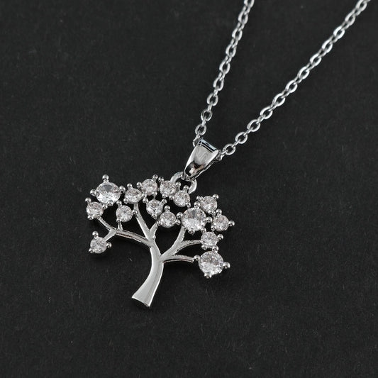 Elegant Streetwear Tree Steel Copper Inlay Zircon Women's Pendant Necklace