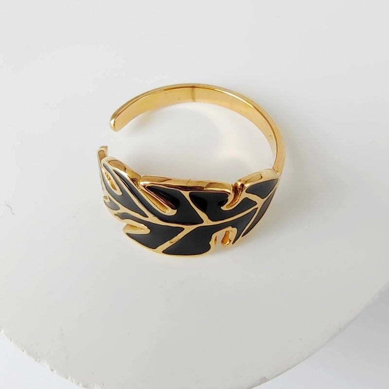 3 Pieces Casual Minimalist Leaves Eye 304 Stainless Steel 18K Gold Plated Enamel Hollow Out Open Rings