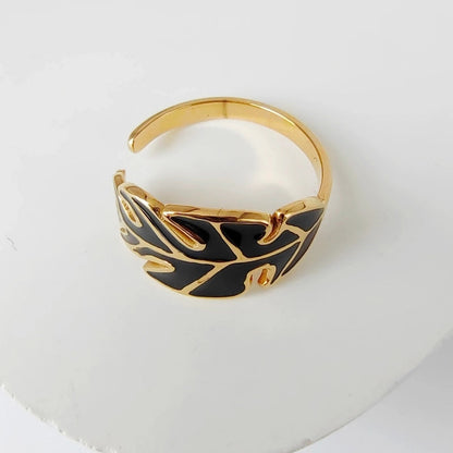 3 Pieces Casual Minimalist Leaves Eye 304 Stainless Steel 18K Gold Plated Enamel Hollow Out Open Rings