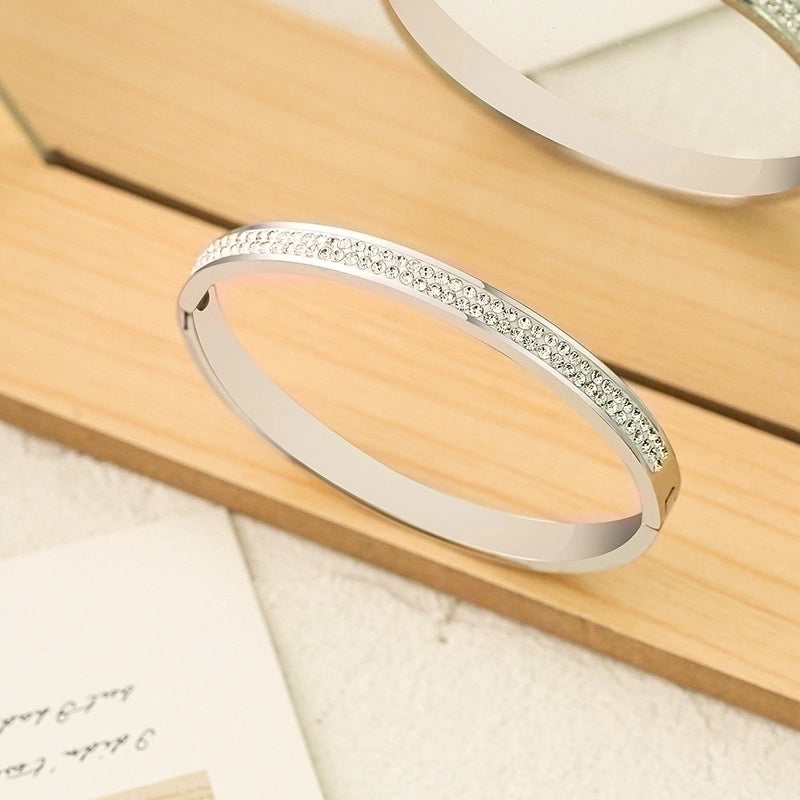 Minimalist Commute Circle Titanium Steel Plating Inlay Zircon Rings Bracelets