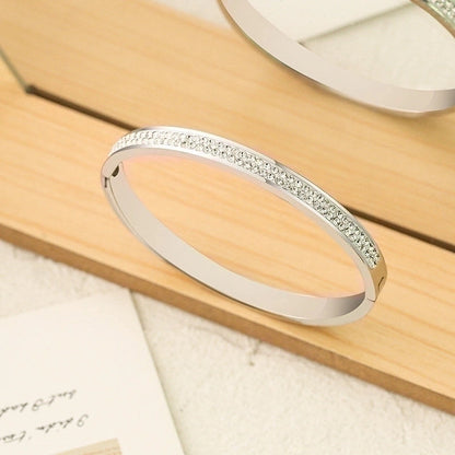 Minimalist Commute Circle Titanium Steel Plating Inlay Zircon Rings Bracelets