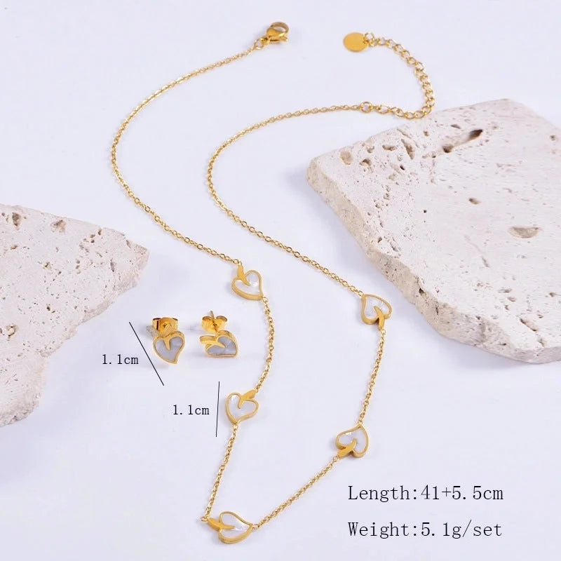 Elegant Heart Shape 304 Stainless Steel Shell Plating Bracelets Earrings Necklace