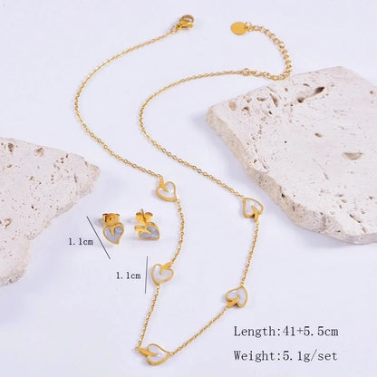 Elegant Heart Shape 304 Stainless Steel Shell Plating Bracelets Earrings Necklace