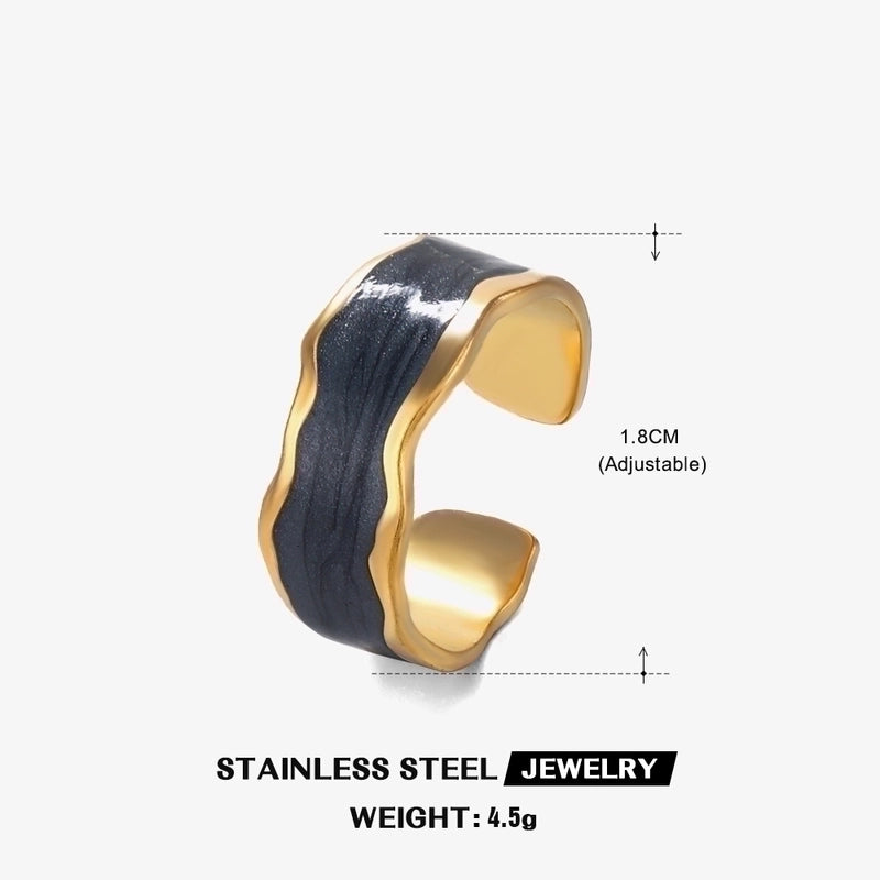 304 Stainless Steel 18K Gold Plated IG Style Enamel Plating Irregular Resin Open Rings