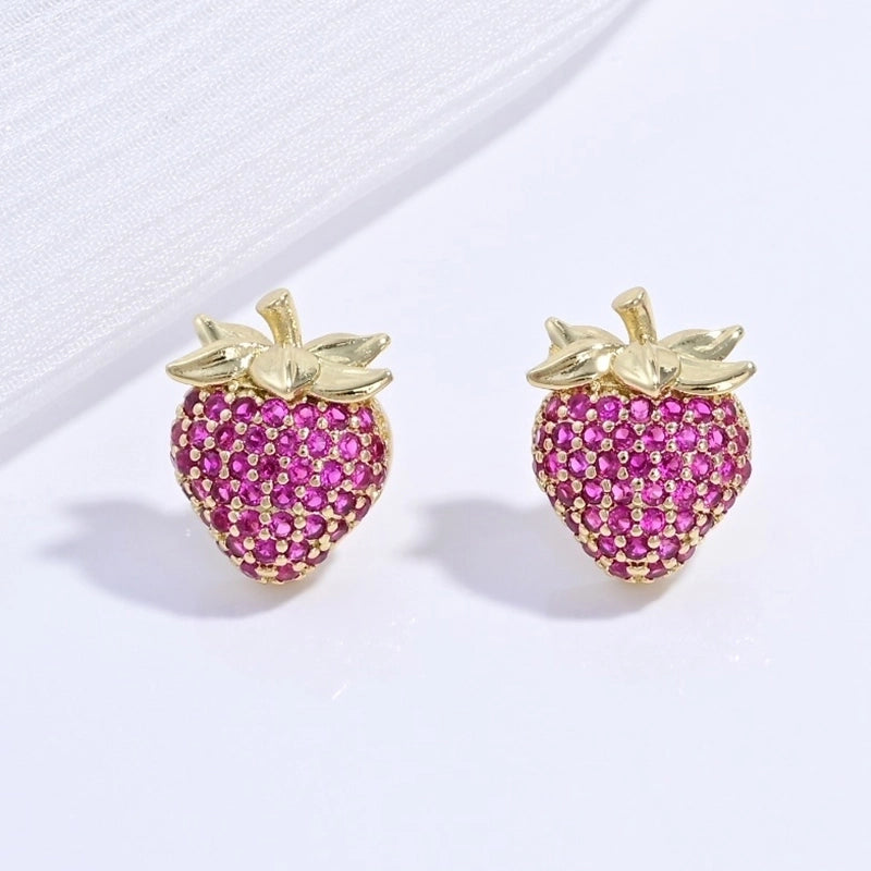 1 Pair Casual Sweet Minimalist Ice Cream Cherry Pineapple Enamel Copper Zircon 18K Gold Plated Ear Studs