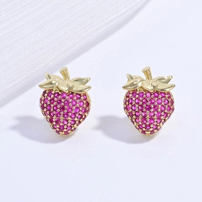 1 Pair Casual Sweet Minimalist Ice Cream Cherry Pineapple Enamel Copper Zircon 18K Gold Plated Ear Studs