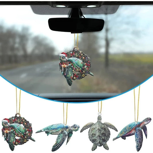 Turtle Christmas Baby Decoration Colorful Acrylic Flat Rearview Mirror Pendant Turtle Hanging Decorations