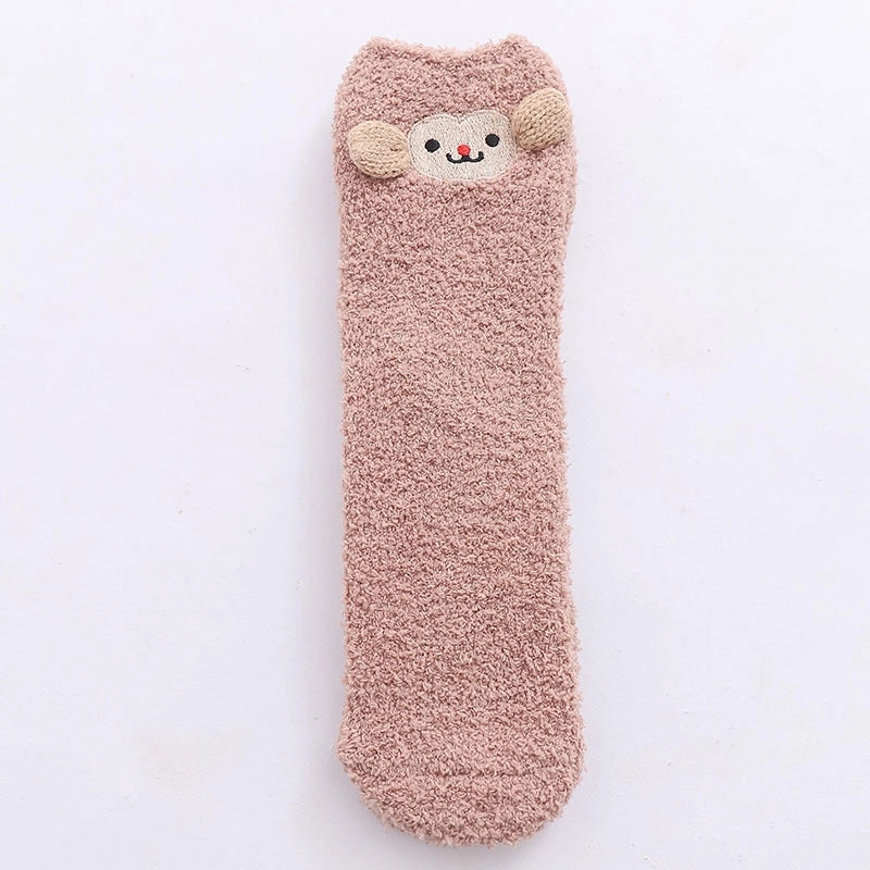 29 Cartoon Straight Embroidered Three-dimensional Animal Coral Fleece Christmas Warm Home Floor Socks Half Velvet Tube Socks