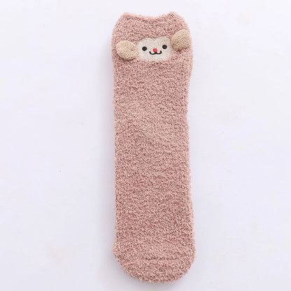 29 Cartoon Straight Embroidered Three-dimensional Animal Coral Fleece Christmas Warm Home Floor Socks Half Velvet Tube Socks