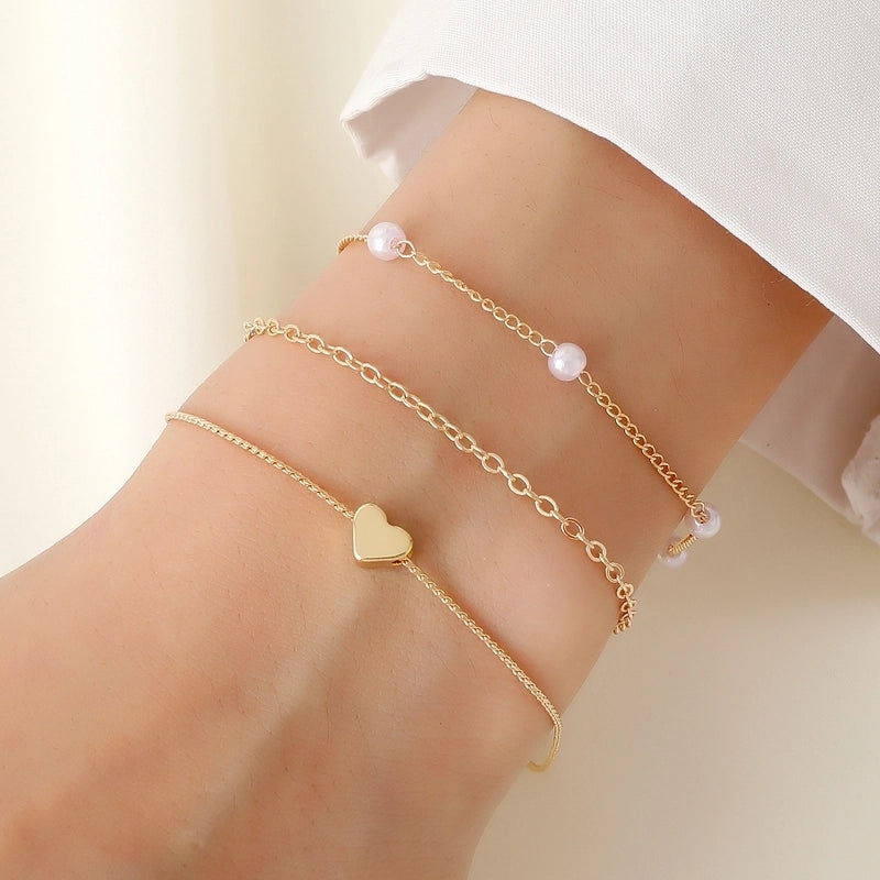 3 Pieces Copper Plating Heart Shape Bracelets Anklet Necklace