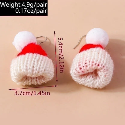 1 Pair Cute Christmas Hat Knit Zinc Alloy Drop Earrings